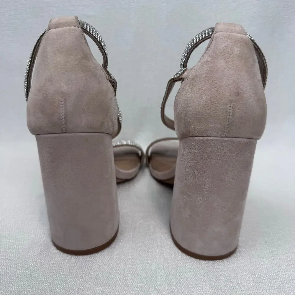 Steve Madden Tia Rhinestone Silver Block Heel Leather Textile Upper WMS Size 7M